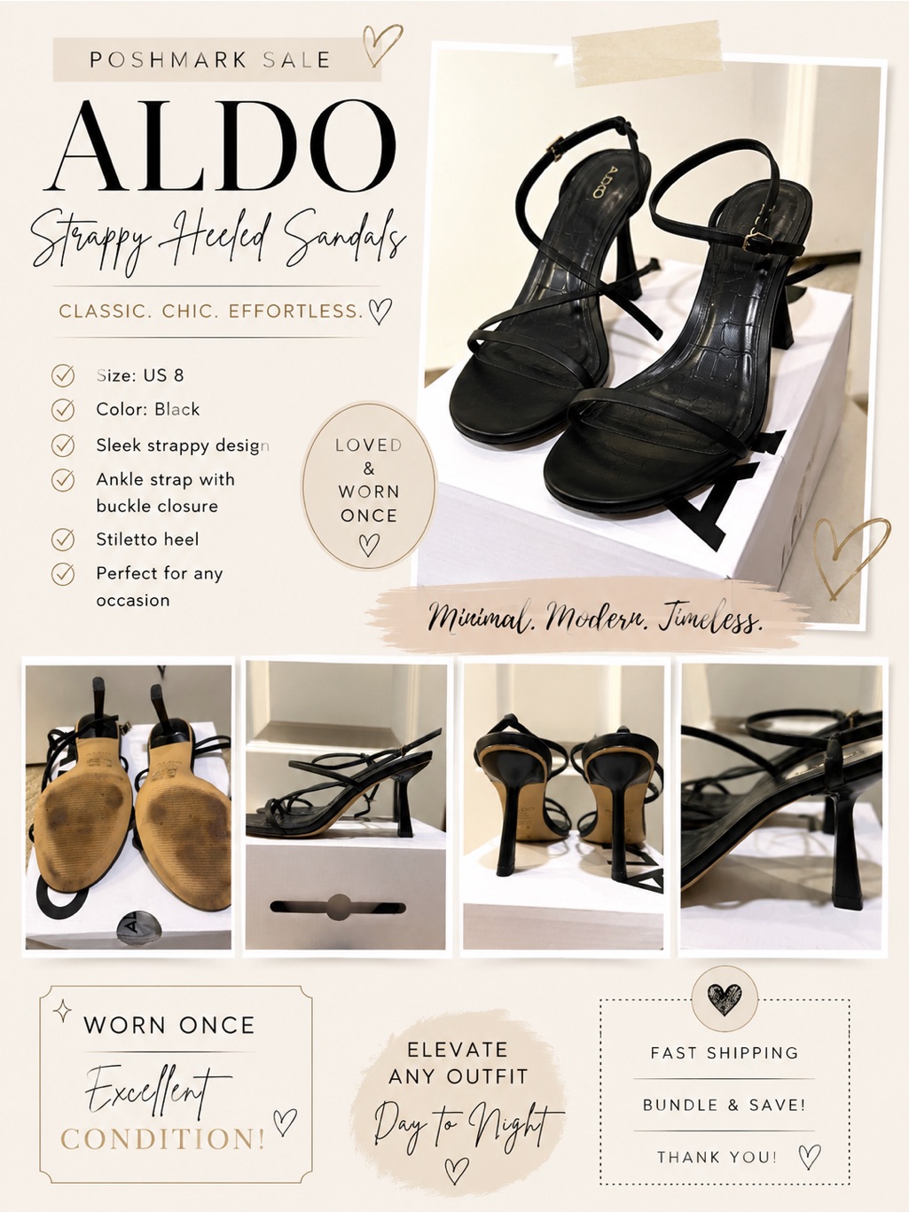 Aldo Black Strappy Stiletto Heeled Sandals